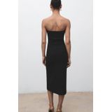 Mango - Midi Jurk - Zwart - Mouwloos - Strapless Kraagvorm