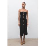 Mango - Midi Jurk - Zwart - Mouwloos - Strapless Kraagvorm