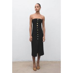 Mango - Midi Jurk - Zwart - Mouwloos - Strapless Kraagvorm