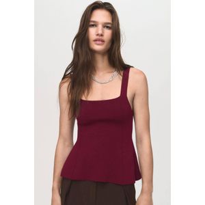 Mango - Peplum Top - Donkerrood - Fijn Gebreid