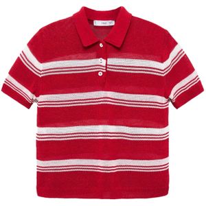 MANGO - Trui - Rood/Wit - Gestreept - Knoopsluiting - Polokraag