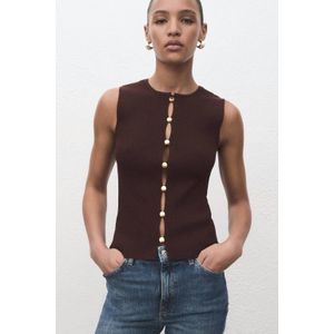 Mango - Mouwloze Top - Donkerbruin - Fijn Gebreid