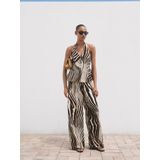 Mango - Linnen Straight High Waist Broek - Donkerbruin