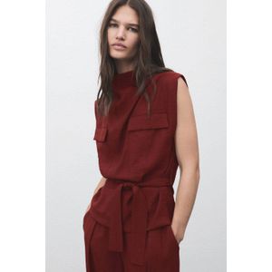 Mango - Top - Donkerrood - Mouwloos - Ronde Hals