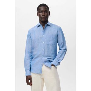 Mango Man - Linnen Casual Overhemd - Blauw