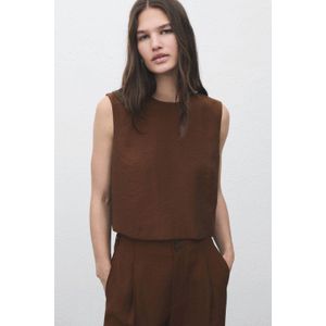 Mango - Top - Bruin - Mouwloos - Ronde Hals