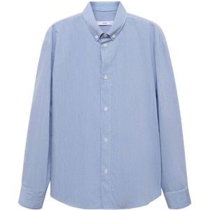 Mango Man - Regular Gestreepte Casual Overhemd - Lichtblauw
