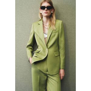 Mango - Getailleerde Blazer - Groen - Met Linnen