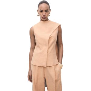 Mango - Asymmetrische Top - Zalm - Mouwloos - Sjaalkraag