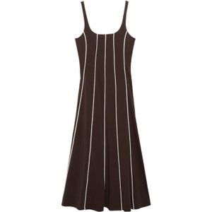 Mango - A-lijn Jurk - Donkerbruin/Ecru - Mouwloos - Midi Lengte
