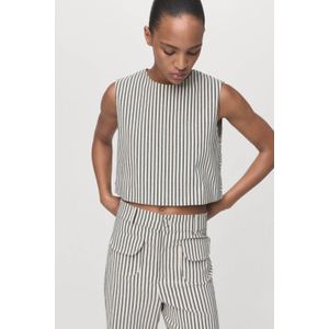 Mango - Top - Beige - Mouwloos - Ronde Hals - Katoen