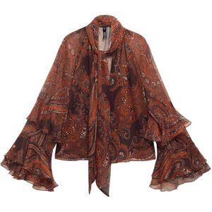 MANGO - Blouse - Beige - Wijde Blouse - Lange Mouw - Paisley Motief