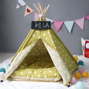 Cotton Canvas Pet Tent Cat en Dog Bed met kussen  specificatie: Grote 60  60  70cm (Gele Driehoek)