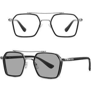 A5 Double Beam gepolariseerde kleur veranderende bijziende bril  lens: -50 graden grijs grijs veranderen (zwart zilver frame)