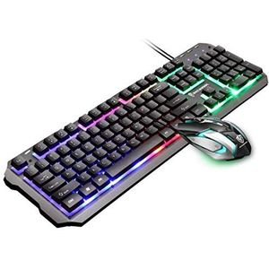 DKE-toetsenbord LED Rainbow Verlicht Toetsenbord En Muis, Gaming Muis En Toetsenbord 104 Key Computer PC Gaming Keyboard Met Polssteun USB Gaming Mouse Gaming Keyboard Combo (Color : Black)