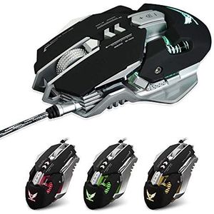 DKE-toetsenbord Muis A3050 Chip 3200DPI7 Sleutel Macro Definitie LED Variabele Lichteffect Gaming Muis Ergonomisch Ontwerp Verstelbaar DPI Long Life (Black)