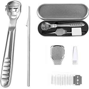 Voetrasp, pedicure, voetvijl, roestvrij staal, scheerapparaat voor eelt, hard, likdoorns, harde en dode huid, professionele pedicure set, gereedschap met 10 messen, zilverkleurig