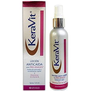 Keravit anti-haaruitval lotion met Pro-Anagex en vitaminen, spray, 125 ml. Pro Anagex revitaliserend en verkwikkend haar en vitamines B3, B5, B6, C en E.