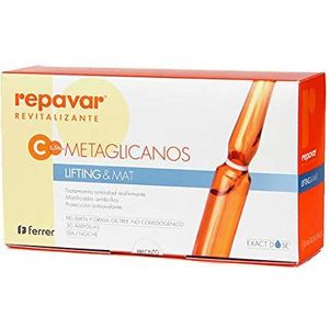 Repavar Revitaliserend gezichtsserum, liftend en matteringseffect, gemaakt met vitamine C, formaat voor 1 maand, antioxiderende werking en anti-aging, jongere en strakkere huid, 30 ampullen à 1 ml
