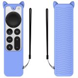Cat Ears Shape Silicone Protective Case Cover For Apple TV 4K 4th Siri Remote Controller(Luminous Blue)
