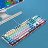 104 Keys Green Shaft RGB Luminous Keyboard Computer Game USB Wired Metal Mechanical Keyboard  Cabel Length:1.5m  Style: Double Imposition Version (White Blue)
