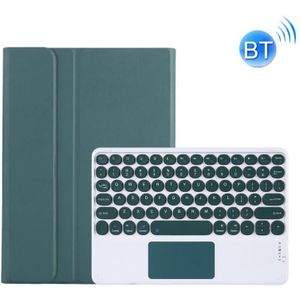 Y0n5-a tpu case lamsvacht textuur ronde keycap bluetooth toetsenbord lederen tas met houder & touchpad voor xiaomi pad 5/5 pro (donkergroen + donkergroen)