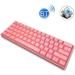 LEAVEN K28 61 Keys Gaming Office Computer RGB Wireless Bluetooth + Wired Dual Mode Mechanical Keyboard  Cabel Length:1.5m  Colour: Green Axis (Pink)