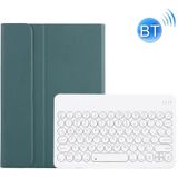 Y0N5 TPU Case Lambskin Textuur Ronde Keycap Bluetooth Toetsenbord Lederen Case met Houder Voor Xiaomi Pad 5 / 5 Pro (Donkergroen)