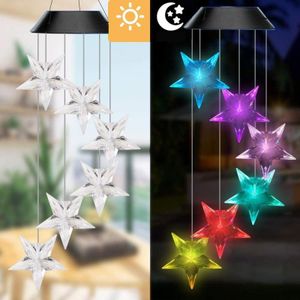 Outdoor kleurrijke LED Solar Wind Chime Light Garden Park Decoratief waterdicht licht (zwarte shell sterren)