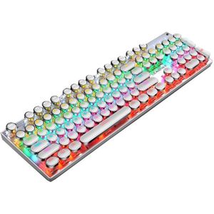 104 Keys Green Shaft RGB Luminous Keyboard Computer Game USB Wired Metal Mechanical Keyboard  Cabel Length:1.5m  Style: Punk Word Through Version (White)