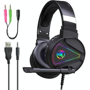 HXSJ F16 3.5mm + USB Port RGB Light Stereo Gaming Headset with Microphone(Black)