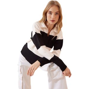 Happinessistanbul - Oversized Crop-Gebreide Damessweater - Blauw - Polokraag