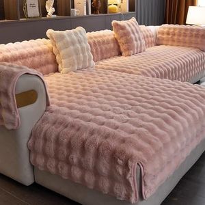 Dikke konijnenpluche bankhoezen 3/2/1/4 zits,2024 nieuwe bankhoes u vorm hoekbank Bankovertrek,l vorm hoes voor chaise longue Sofahoes universeel antislip (Color : Pink, Size : 110x240cm)