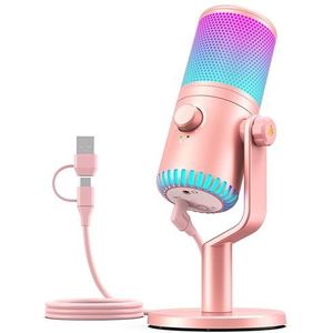 Gamemicrofoon DM30, RGB-verlichting, meerkleurig optioneel, USB-condensator Computer mobiele telefoonradio, geschikt for live en professionele uitzendingen (Color : Pink)