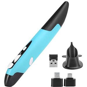 Draadloze muispen, 2.4G optische USB-muis met instelbare DPI tot 800/1200/1600, ergonomische muis met UCB-C & micro-USB-adapter voor computer PC notebook (blauw, PR-03)