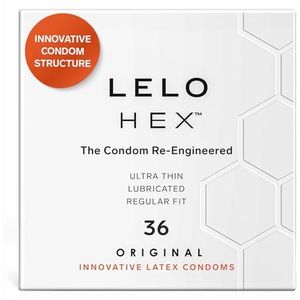 LELO HEX Condooms verder ontwikkeld - nieuw ultra dun condoom voor extra plezier - licht bevochtigde condooms voor mannen (verpakking van 36)