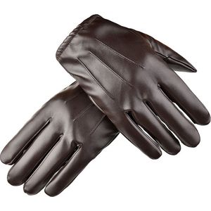 Fler® | Heren Handschoenen | Maat L | Synthetisch leer | Bruin | Winter | Waterdicht | Winddicht | Touchscreen