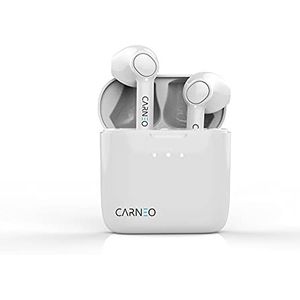 Carneo S8 wit draadloze bluetooth-hoofdtelefoon, handsfree voor telefoons, powerbank 500 mAh voor het opladen van hoofdtelefoon, toetsen met controle direct op de hoofdtelefoon