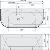 Ligbad polysan viva 170x75x60 cm half vrijstaand wit