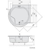 Ronde badkuip met hoek Royal 173x173cm diameter acryl in wit, met sifon en frameframe