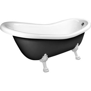 Retro vrijstaand bad op pootjes 169x75x72cm witte poten zwart/wit