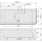 Polysan Monolith hoekbad links 195x85 zwart - wit