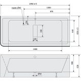 Polysan Monolith hoekbad rechts 195x85 zwart - wit