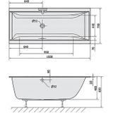 Ligbad polysan cleo slim inbouw 150x75x48 cm wit