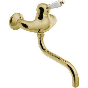 Inbouw Wastafelmengkraan Sapho Kirké 1-hendel Wit Retro Uitloop Gebogen 20 cm Goud