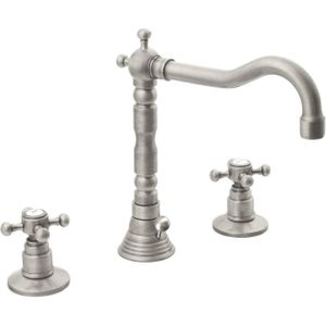Wastafelmengkraan Retro 3-gats Sapho Antea 2-knop Uitloop Gebogen 17.5 cm Nikkel (incl. waste)