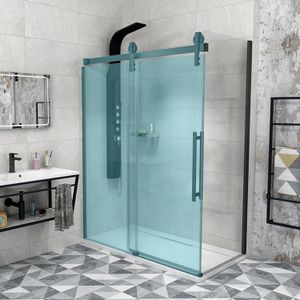 Sapho - Volcano - Zijwand - Helder Glas - Mat Zwart - 80x200 cm