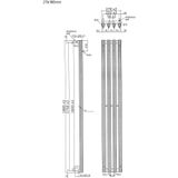 Designradiator sapho pilon recht 27x180 cm 660w incl. 4 haken wit