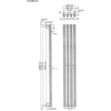 Designradiator sapho pilon recht 27x180 cm 660w incl. 4 haken zwart mat