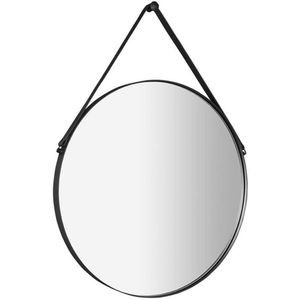 Badkamerspiegel Sapho Orbiter Rond met Leren Band 70 cm Zwart